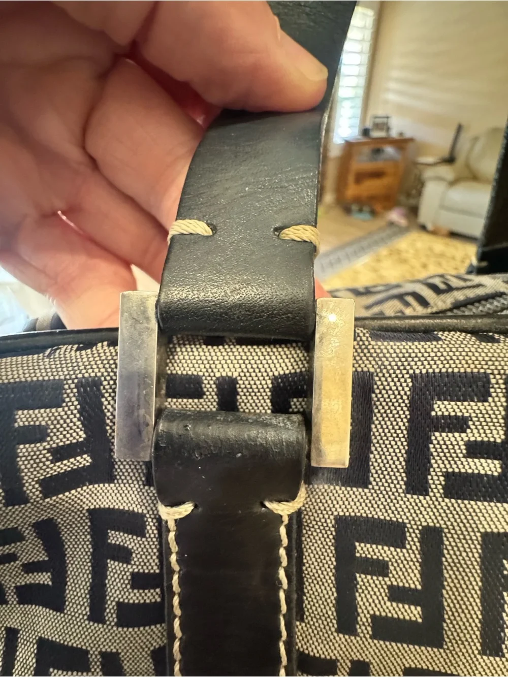 Fendi Blue/black FF Logo Canvas Boston bag